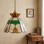 Amber Green Floral Stained Glass Pendant Light - product view 8