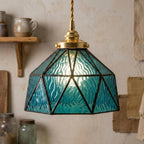 Teal Geometric Stained Glass Pendant Light - product view 10
