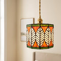 Handmade Stained Glass Pendant Light, Leaf Pattern Hanging Lamp, Tiffany Style Ceiling Light, Green Orange Glass Pendant, Inspired Lighting