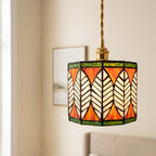 Orange Green Floral Stained Glass Pendant Light by AuroraeGlass