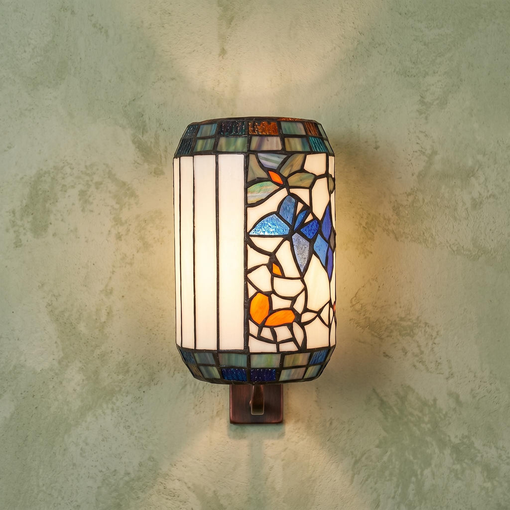 Stained Glass Wall Sconce Shade, Tiffany Style Wall Lamp Shade, Cream Floral Glass Shade, Vintage Art Nouveau Wall Light Cover