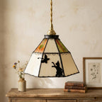 Cream Green Butterfly Stained Glass Pendant Light - product view 7