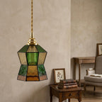 Green Stained Glass Geometric Art Deco Entryway Pendant Light - product view 9