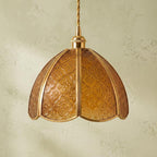 Amber Embossed Floral Glass Pendant Light - product view 5