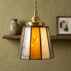 Small Amber Cream Stained Glass Pendant Light - product view 5