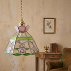 Pink Rose Stained Glass Floral Pendant Light - product view 6