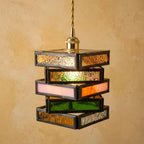 Geometric Stained Glass Art Deco Colorful Pendant Light by AuroraeGlass