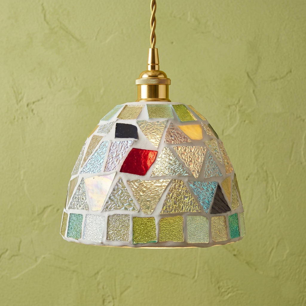 Handmade Iridescent Mosaic Glass Pendant Light, Boho  Lamp, Colorful Home Decor