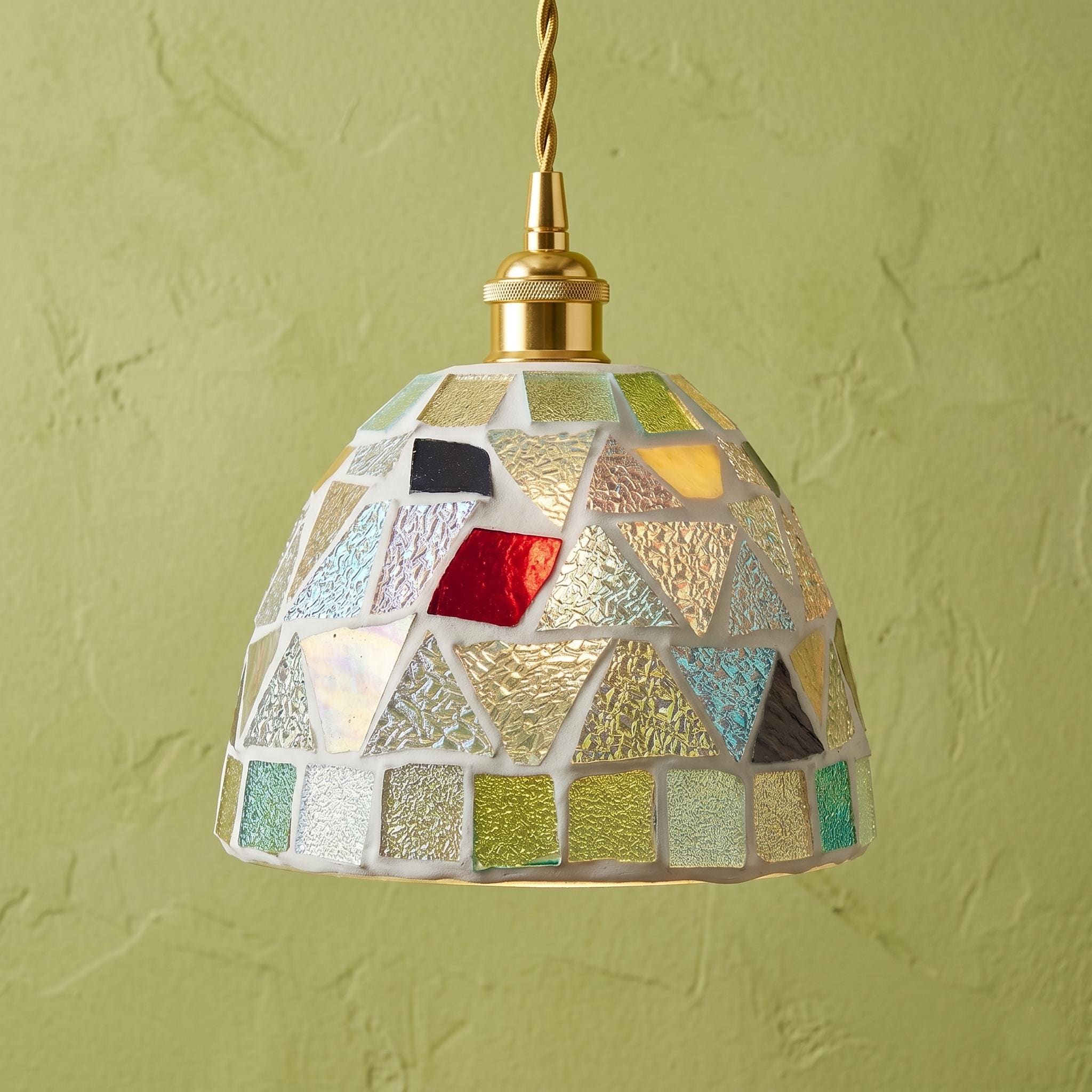 Handmade Iridescent Mosaic Glass Pendant Light, Boho  Lamp, Colorful Home Decor
