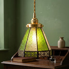 Green Stained Glass Geometric Art Deco Bohemian Pendant Light - product view 6