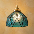 Teal Geometric Stained Glass Pendant Light by AuroraeGlass