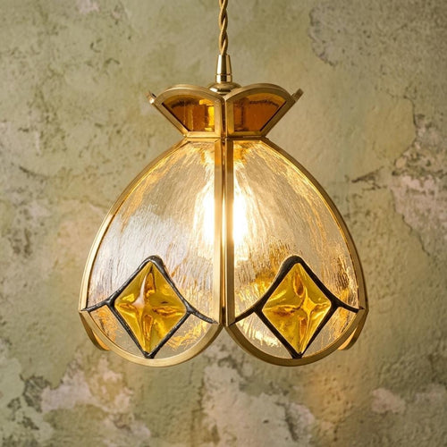 Amber Floral Stained Glass Cottagecore Pendant Light by AuroraeGlass