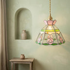 Pink Rose Stained Glass Floral Pendant Light - product view 5