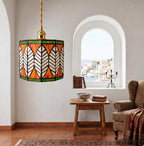 Orange Green Floral Stained Glass Pendant Light - product view 7