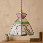 Pink Rose Stained Glass Floral Pendant Light - product view 4