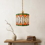 Orange Green Floral Stained Glass Pendant Light - product view 4