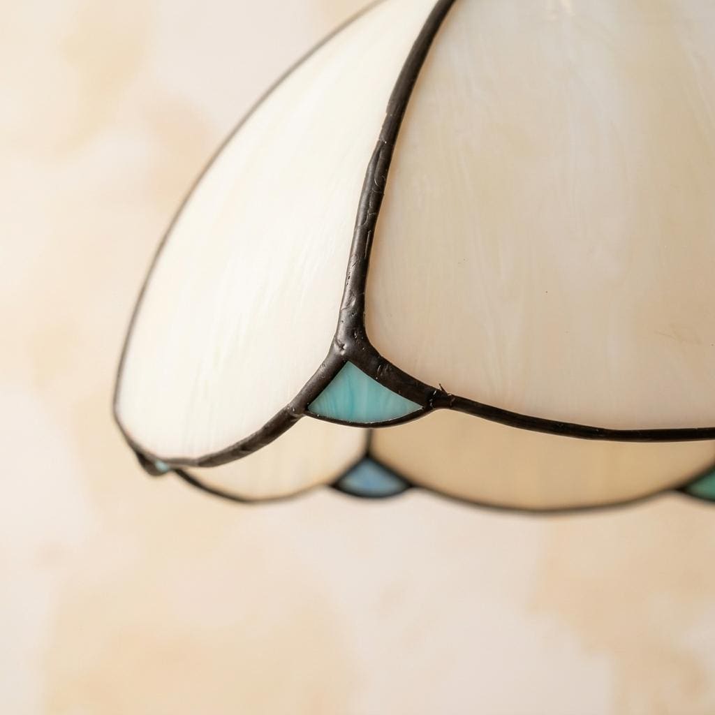 Stained Glass Pendant Light, Cream Scalloped Flower Hanging Lamp, Small Tiffany Style Ceiling Fixture, Cottagecore Decor