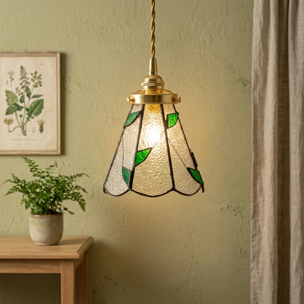 Green Clear Floral Stained Glass Pendant Light by AuroraeGlass