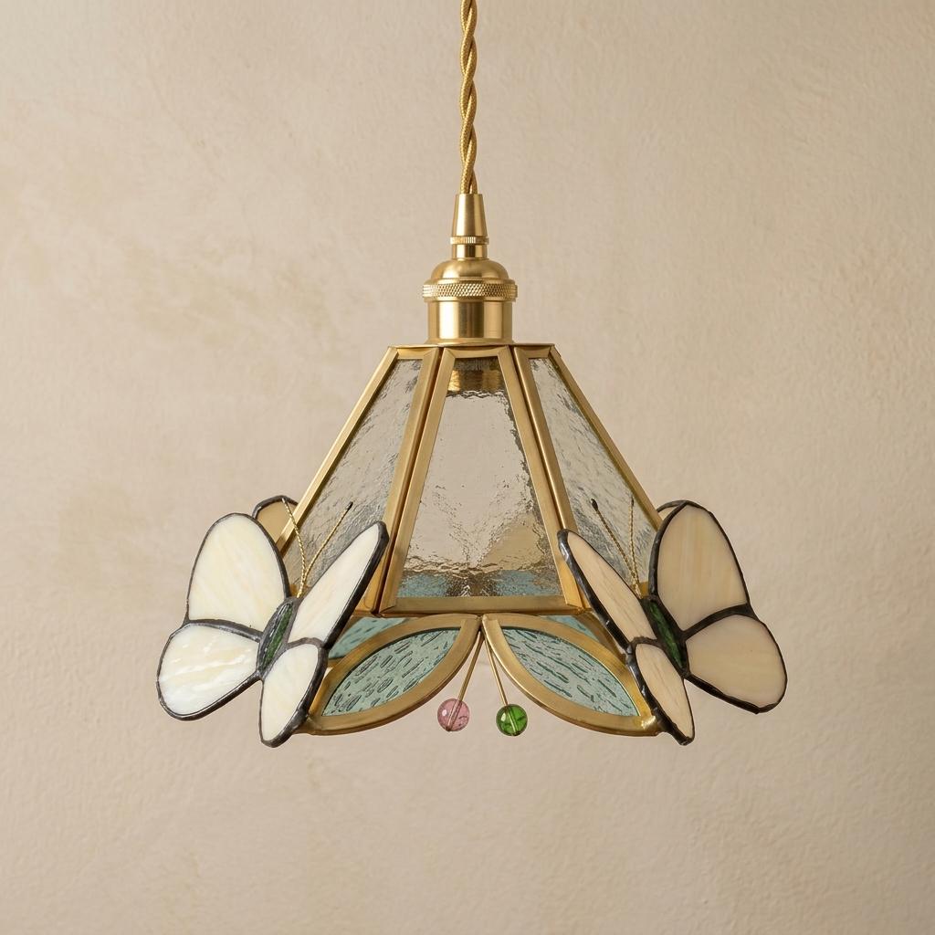 Butterfly Stained Glass Pendant Light Shade, Handmade Iridescent Glass Lamp Shade, Small Tiffany Style Hanging Lamp Shade, Cottagecore Decor