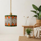 Orange Green Floral Stained Glass Pendant Light - product view 8