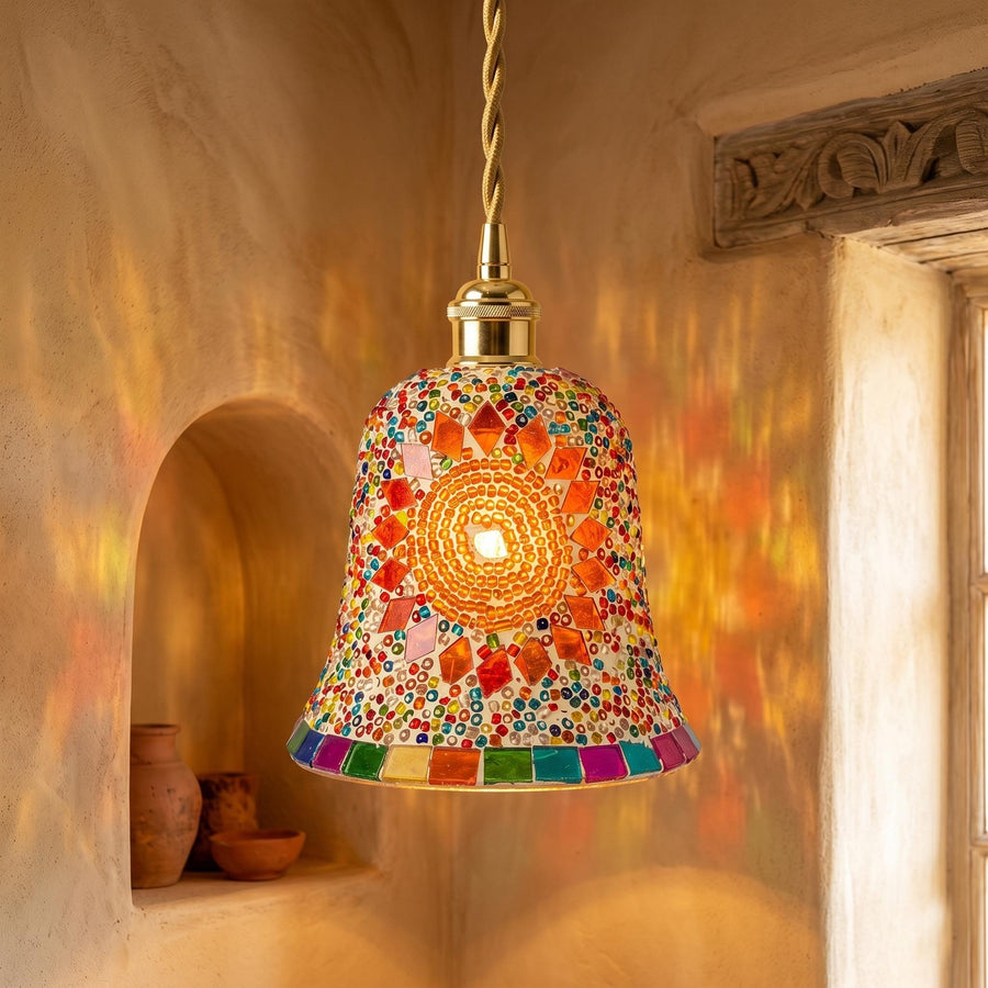 Mosaic Glass Bohemian Sunburst Pendant Light by AuroraeGlass
