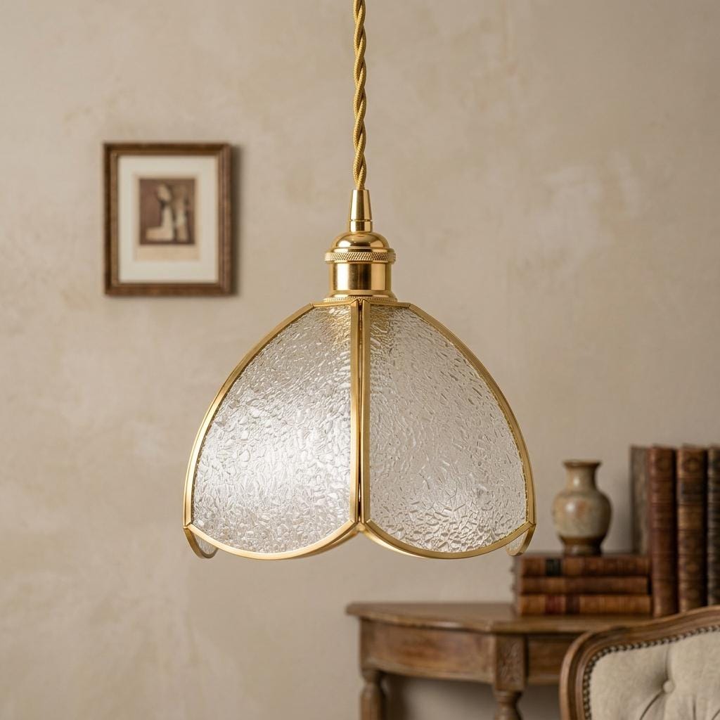 Textured Glass Flower Pendant Light, Vintage Style Dome Ceiling Lamp