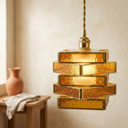 Amber Geometric Stained Glass Vintage Gold Pendant Light - product view 6