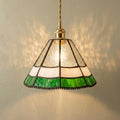 Green White Stained Glass Pendant Light, Textured Bell Ceiling Lamp