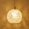 Handmade Capiz Shell Globe Pendant Light , White Mosaic Coastal Lamp, Boho Home Accent