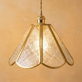 Clear Patterned Glass Pendant Light, Gold Scalloped Hanging Lamp, Vintage Style Fixture