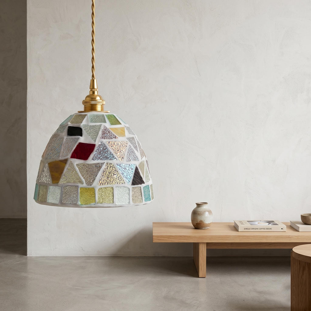 Handmade Iridescent Mosaic Glass Pendant Light, Boho  Lamp, Colorful Home Decor