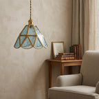 Aqua Blue Stained Glass Geometric Pendant Light - product view 9