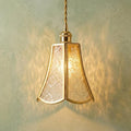 Clear Embossed Glass Pendant Light, Vintage Brass Floral Hanging Lamp