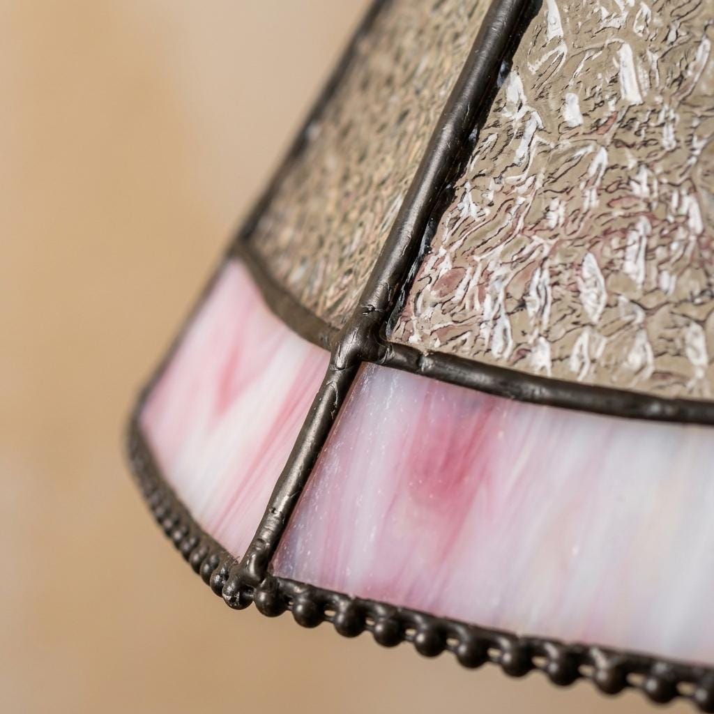 Pink Stained Glass Pendant Light, Small Tiffany Style Hanging Lamp, Blush Cream Glass Ceiling Light, Cottagecore Bedroom Lighting
