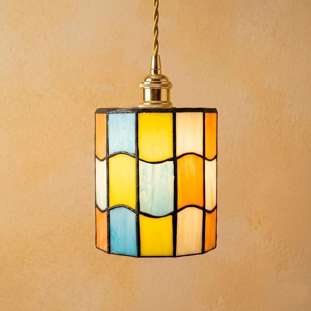 Colorful Stained Glass Lamp Shade, Small Tiffany Style Table Lampshade, Blue Yellow Orange Mosaic Shade, Handmade Glass Lighting Decor