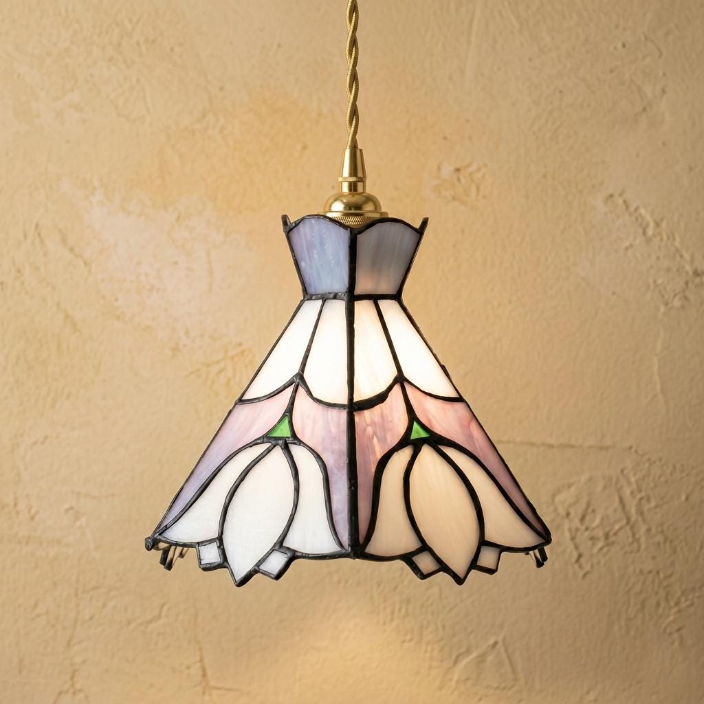 Stained Glass Lampshade, Pastel Blue Lavender Floral Tiffany Style Shade, Small Replacement Table Lamp Shade, 7.1 Inch Wide