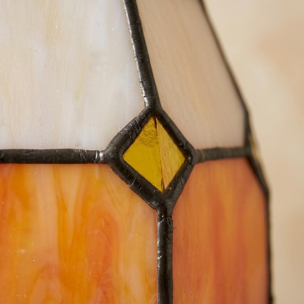 Stained Glass Pendant Light, Amber Orange and Cream Geometric Hanging Lamp, Tiffany Style Ceiling Light, Vintage Kitchen Decor