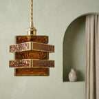 Amber Geometric Stained Glass Vintage Gold Pendant Light - product view 9