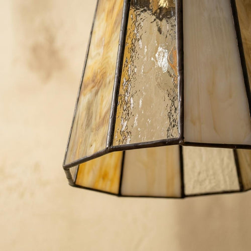 Amber Ivory Stained Glass Pendant Light, Small Tiffany Style Hanging Lamp, Warm Vintage Boho Ceiling Light