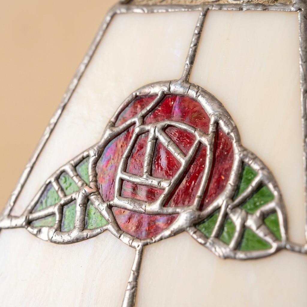 Rose Stained Glass Pendant Light, Handmade Tiffany Style Hanging Lamp, White Floral Ceiling Light, Vintage Cottagecore Decor