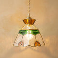 Stained Glass Pendant Light Shade, Green Amber Floral Art Glass Hanging Lamp