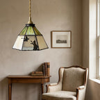 Cream Green Butterfly Stained Glass Pendant Light - product view 8