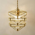 Gold Textured Glass Pendant Light, Square Stacked Geometric Hanging Lamp