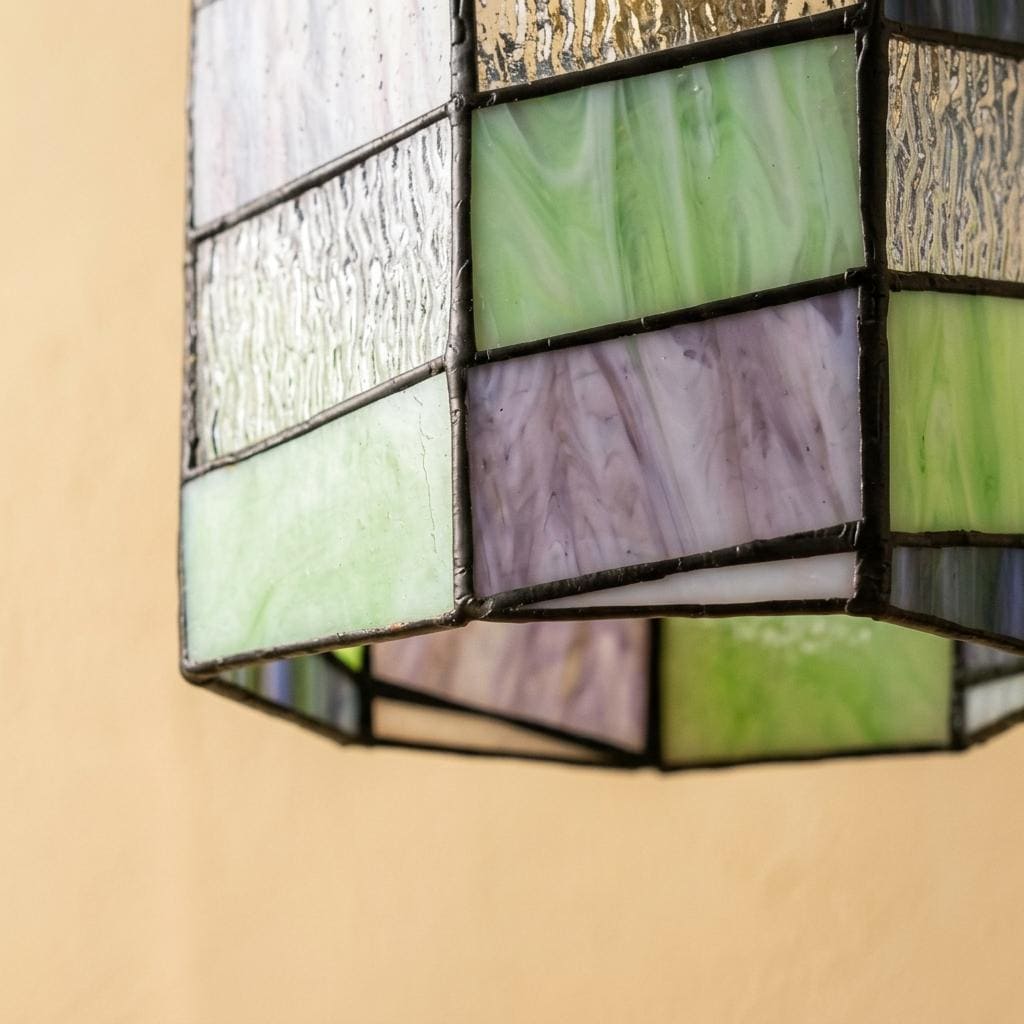 Geometric Stained Glass Pendant Light, Art Deco Lantern Ceiling Fixture