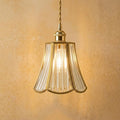 Clear Fluted Glass Pendant Light, Brass Tone Art Deco Hanging Lamp