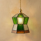 Green Stained Glass Geometric Art Deco Entryway Pendant Light by AuroraeGlass