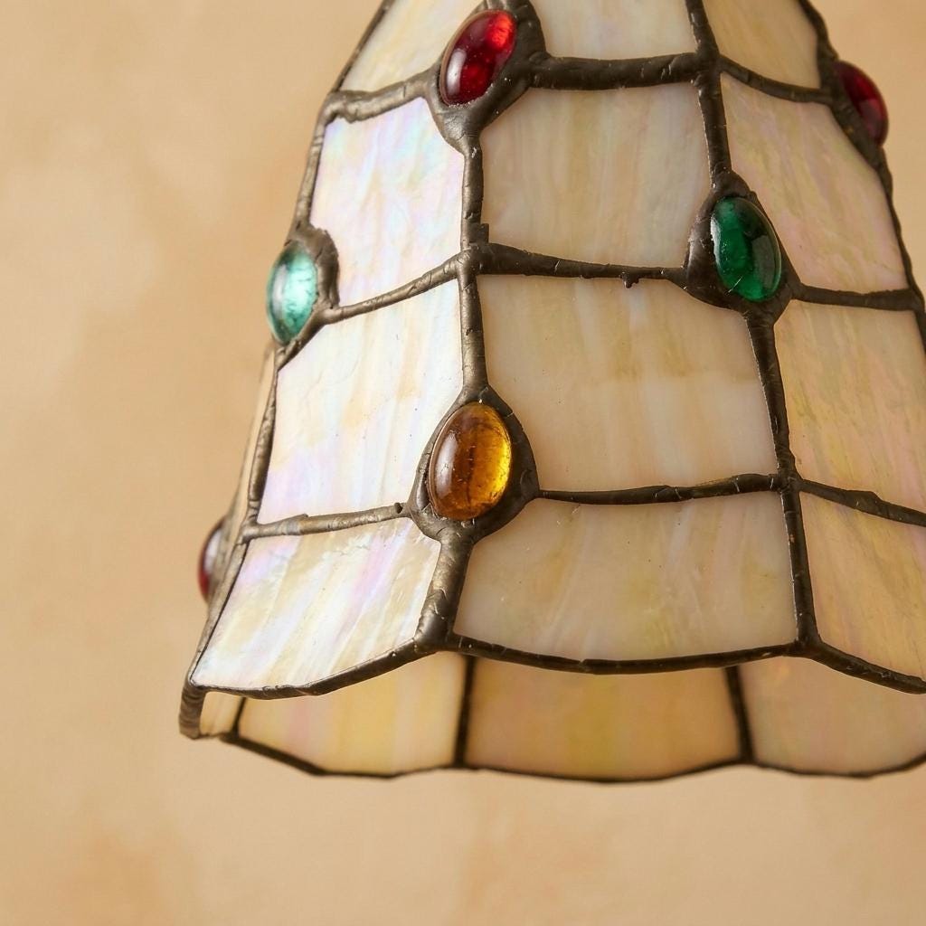 Stained Glass Pendant Light, Ivory Jewel Tone Hanging Lamp, Small Tiffany Style Ceiling Light, Boho Entryway Lighting
