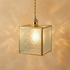 Geometric Textured Glass Square Entryway Pendant Light by AuroraeGlass