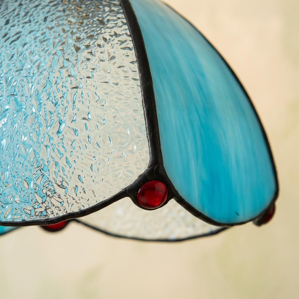 Aqua Blue Stained Glass Dome Pendant Light, Art Nouveau Ceiling Lamp