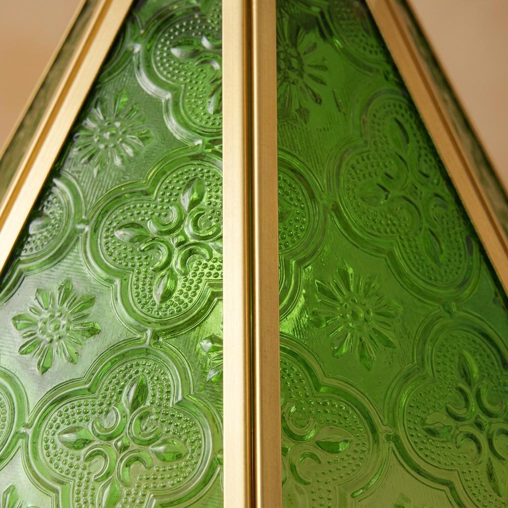 Green Stained Glass Pendant Light, Scalloped Floral Hanging Lamp, Tiffany Style Vintage Ceiling Light, Cottagecore Decor
